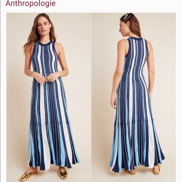 Anthropologie Dresses | Anthropologie Maeve Lisanne Striped Maxi Tank Dress Xs Euc | Color: Blue/White | Size: Xs | Mizaqua's Closet